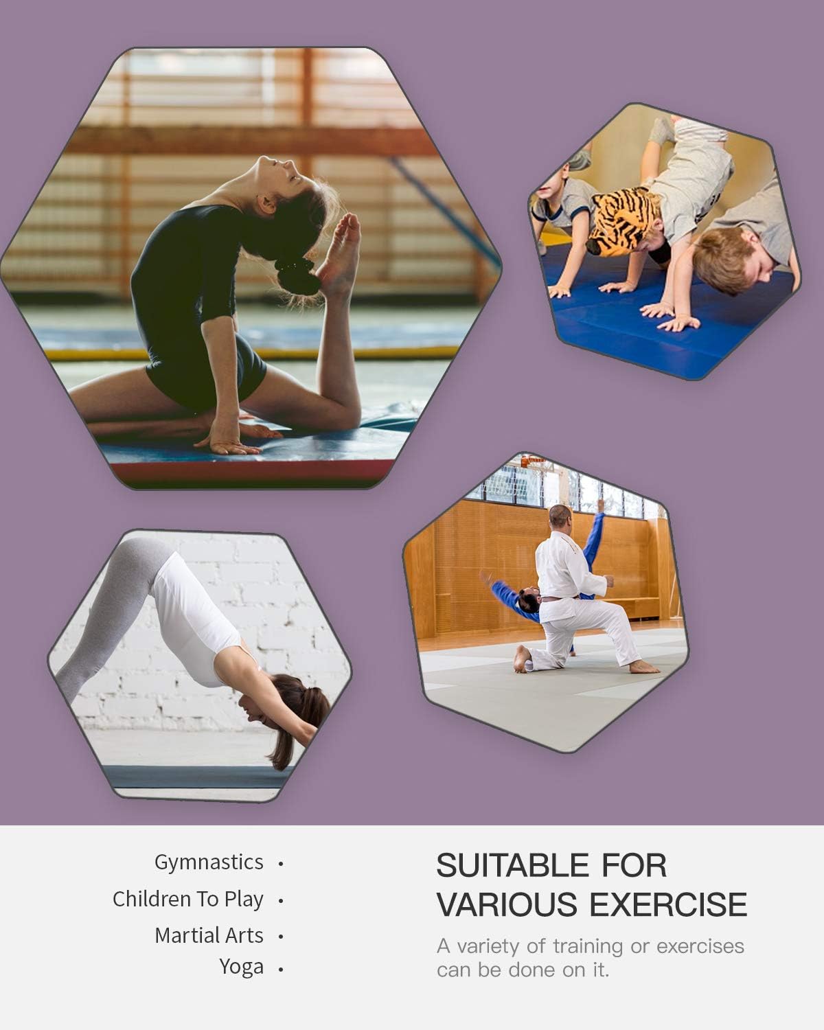 Gymnastics Tumbling Mats Portable Gymnastics Mat Folding Tumbling Mat Thick Yoga Mat Exercise Mat with Carrying Handles for home Workout outdoor Yoga Gymnastic