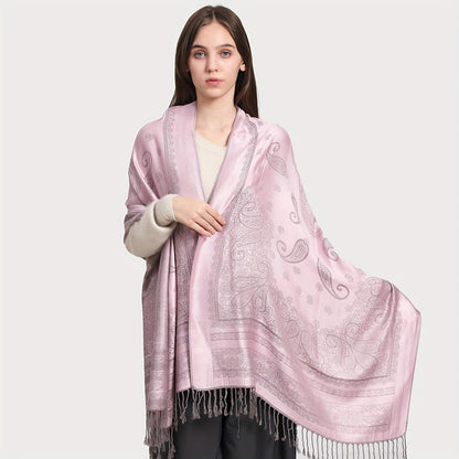 Ciormis Two Tone Silky Paisley Pashmina Shawl Scarf,Soft Women's Rave Jacquard Pashminas Wrap Scarves