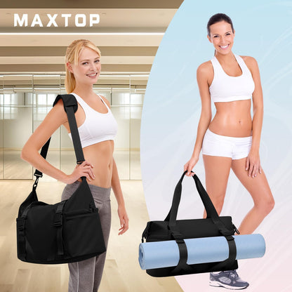 MAXTOP Women's Gym Yoga Duffle Bag with Shoe Pouch,Multi-Purpose Overnight Travel Bag for Gym,Work, Dance, Sports