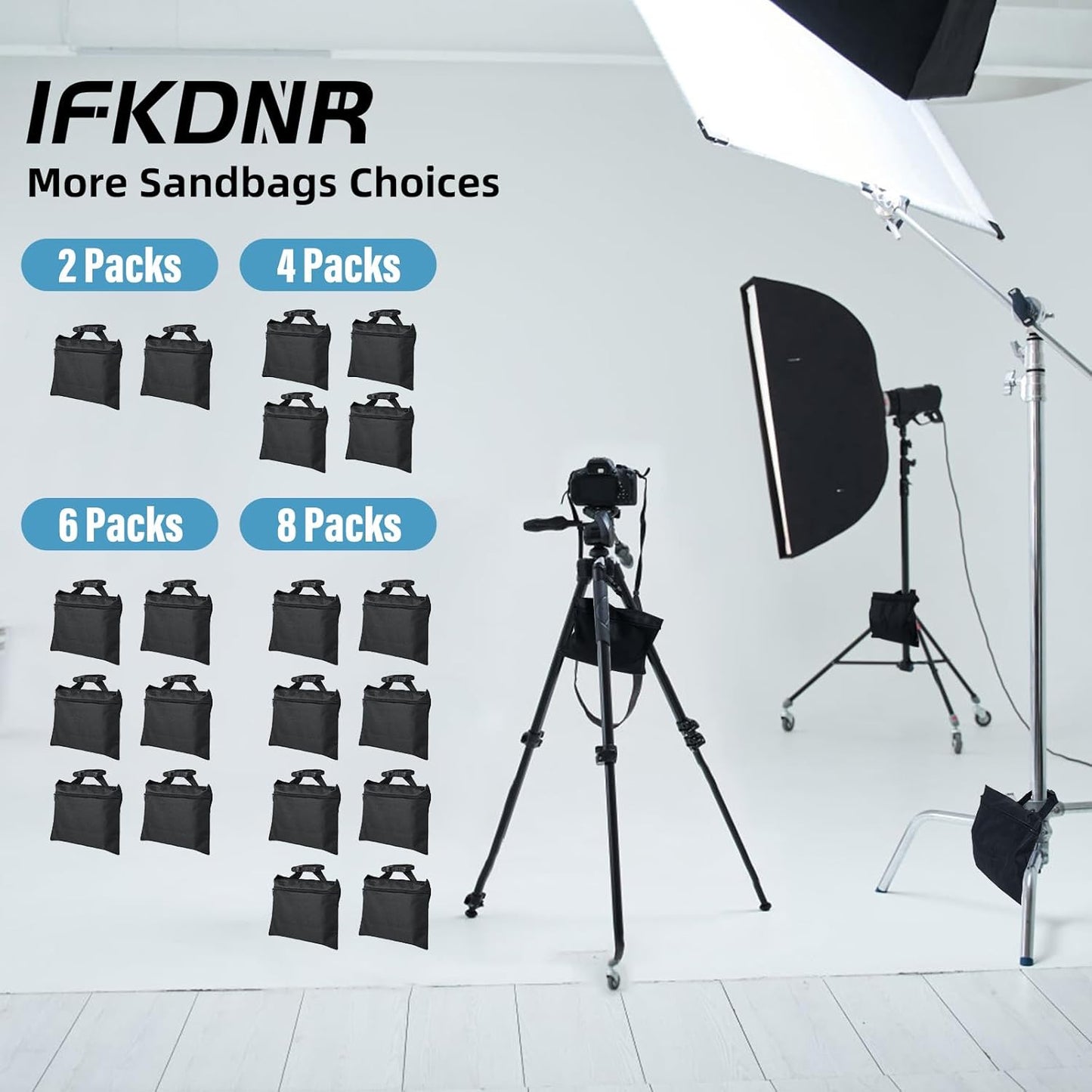 Sandbags 4 Packs with 4 PE Bags, Heavy Duty Sand Bags, Sand Bags for Weight with Zipper and Buckle Straps for Support Light Stand, More 2/4/6/8/10/12 Packs Sand Bag to Choose.