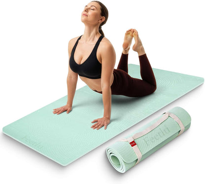 Extra Thick 12mm Exercise Mat – Non-Slip, Joint-Friendly & Cushioned Fitness Mat for Yoga, Pilates & Floor Workouts – Durable, Supportive & Includes Feetlu Classic Strap