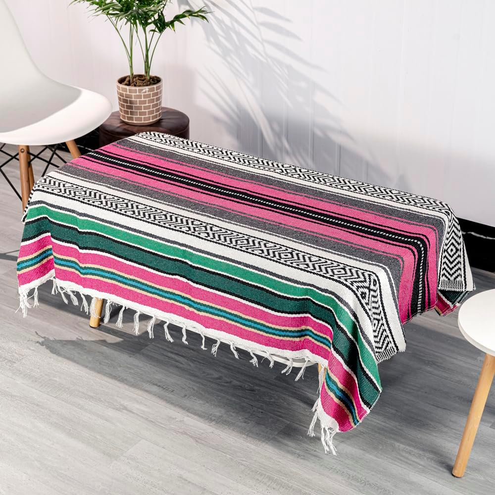 Airooglee 69" L x 51" W Large Mexican Blanket - Perfect as Yoga Outdoor Beach Serape Picnic Camping Woven Blanket, Boho Home Décor - Red