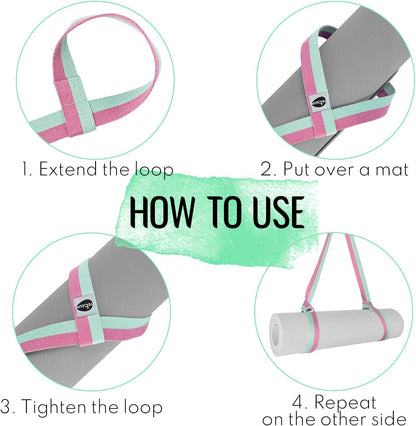 TECEUM Yoga Mat Strap – 30+ Colors – Adjustable Mat Holder Sling Carrier for All Mats [Mat Not Included]