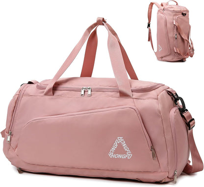 Eslcorri Gym Duffle Bag for Women Men, Sports Backpack with Wet & Shoe Compartment, Fitness Overnight Weekender Bag for Yoga, Swim, Travel (Style B, GreenPink)