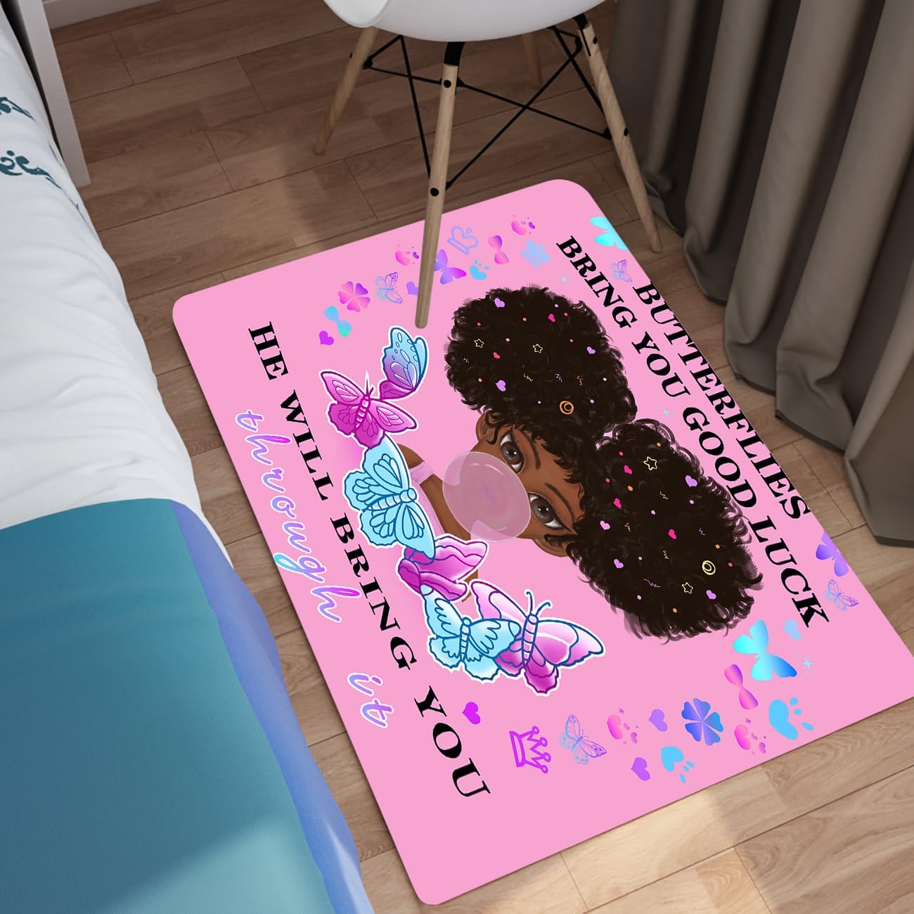 Black Girl Area Rug for Bedroom African Black Girls Floor Rugs for Living Room Playroom Cartoon Art Home Decor Soft Yoga Mats for Women Afro Purple 47" x 31" (2.7 x 3 Feet)