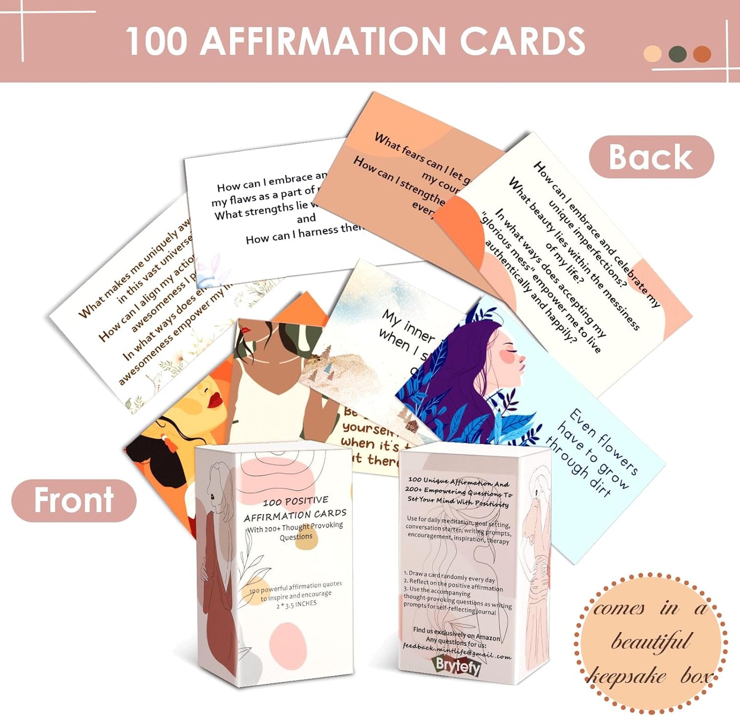 100 Affirmation Cards for Women and Men With 150+ Thought-Provoking Questions, Unique Affirmation cards for stress Relief, Meditation and Self Care Gift For Women and Men.