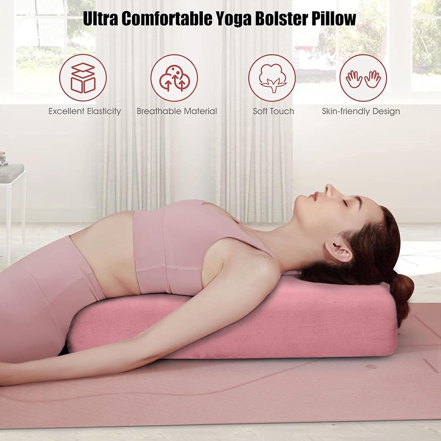 Giantex Yoga Bolster Pillow, with Carry Handle, Removable Machine Washable Soft Suede Pillowcase, Meditation Rectangular Yoga Pillow Perfect for Restorative Yoga