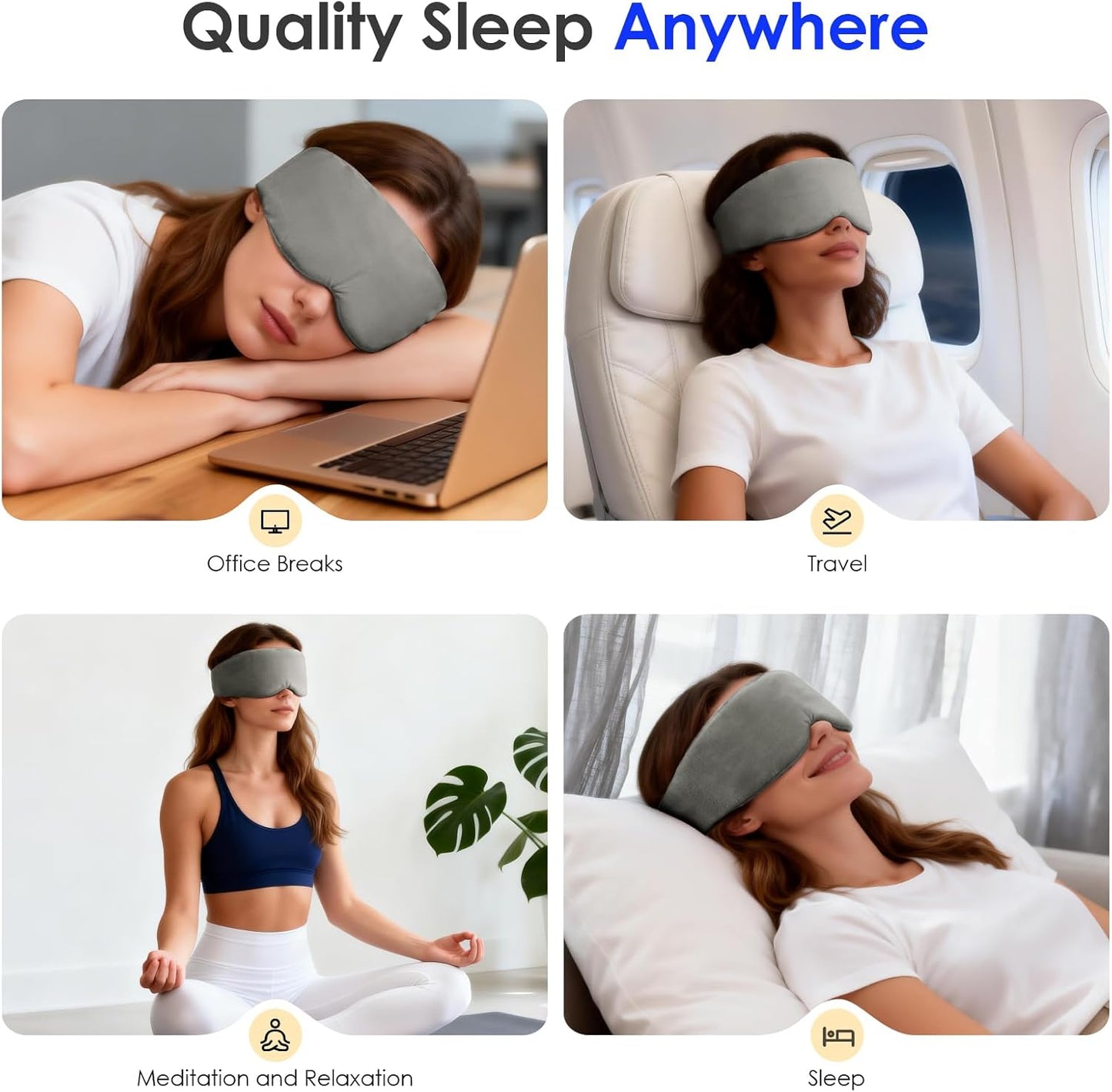 Weighted Eye Mask for Sleeping, Soft Minky Sleep Mask for Side Sleeper with Adjustable Buckle, 100% Blockout Design, Ideal for Meditation, Relaxation and Travel, Includes Storage Pouch (Gray)