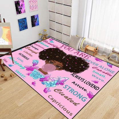 Black Girl Area Rug for Bedroom African Black Girls Floor Rugs for Living Room Playroom Cartoon Art Home Decor Soft Yoga Mats for Women Afro Purple 47" x 31" (2.7 x 3 Feet)