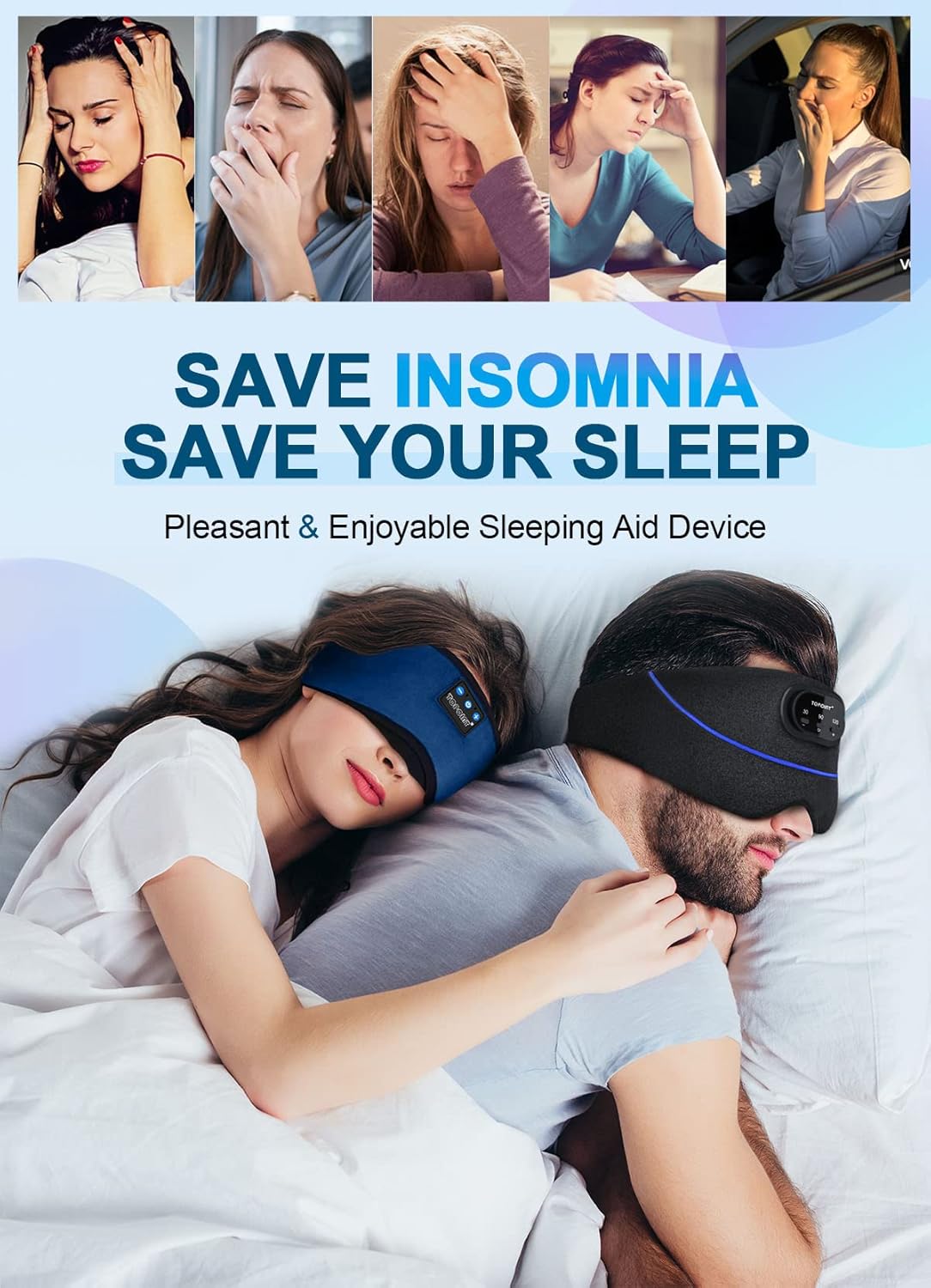 TOPOINT Sleep Mask with Headphones Bluetooth 5.4 Wireless, Sleep Headphones Earphones Earbuds with Microphone HD Speakers Music, Blackout Eye Mask for Sleeping Travel Meditation Men Women Cool Gadgets