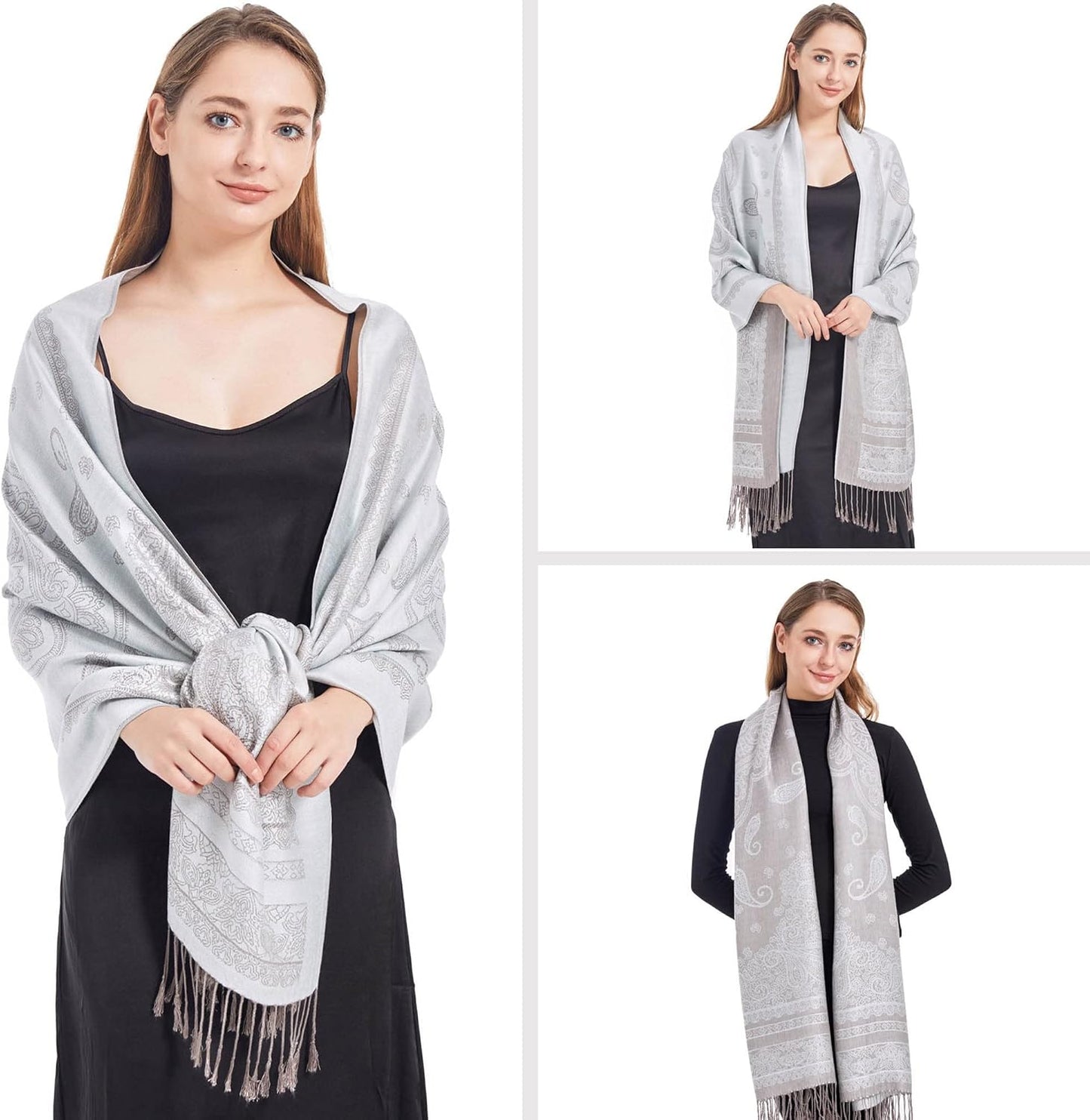 Ciormis Two Tone Silky Paisley Pashmina Shawl Scarf,Soft Women's Rave Jacquard Pashminas Wrap Scarves