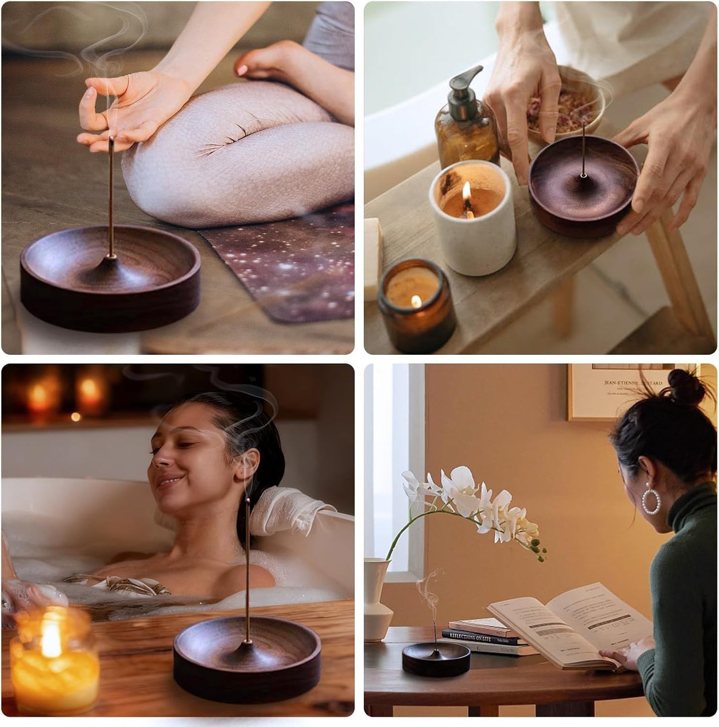 Incense Holder,Black Walnut Hand - Crafted Round Burner for Sticks with Ash Catcher,Perfect for Relaxation at Home, Yoga,Spa & as a Gift(3.5 * 3.5in)