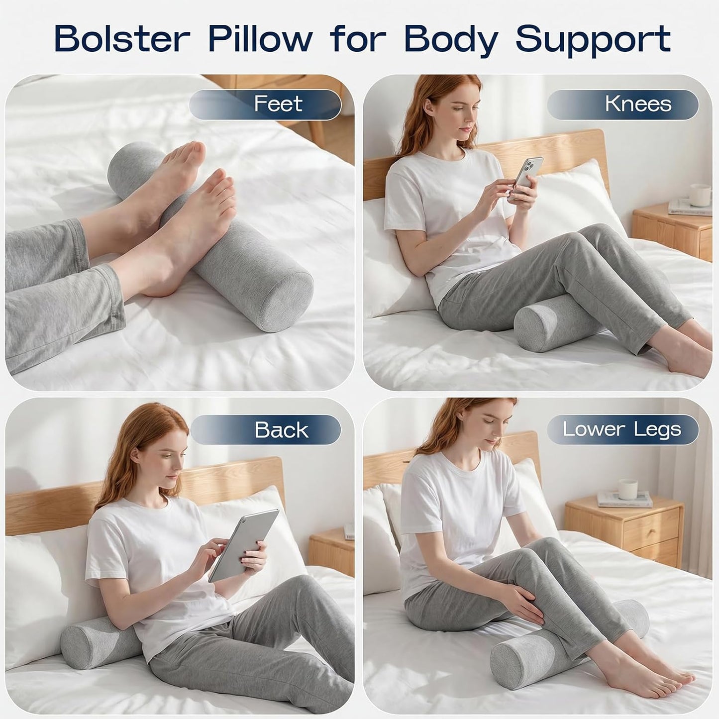 Neck Roll Pillow, Memory Foam Neck Support Pillows, Round Neck Pillows, Cylinder Bolster Pillows for Bed, Couch, and Yoga, Removable Washable Cover,18 * 4.1 * 4.1inch (Cool-Blue)