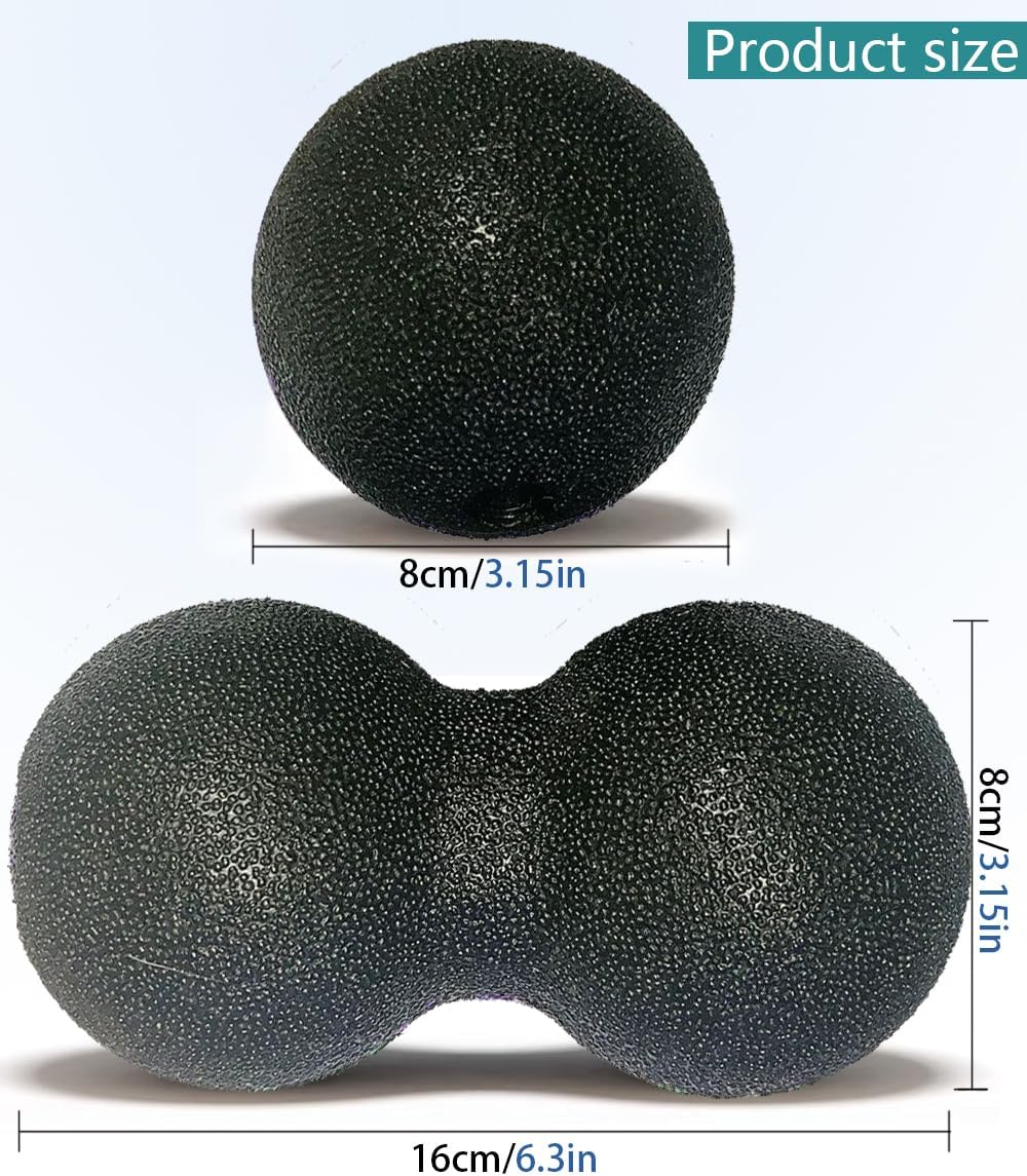 Hard Peanut Massage Ball - Double Ball for Trigger Point Therapy, Myofascial Release, Deep Tissue Fitness Massage & Relax Tight Muscles, Peanut Ball 16cm & Trigger Point Massage Ball 8cm (B)