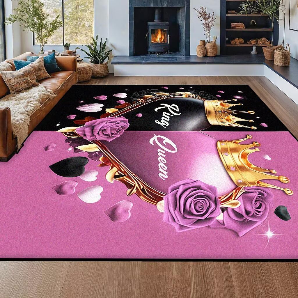 5' X 7' Queen and King Rug Black Grey Area Rugs Dining Living Room Bedroom Kitchen Office Yoga Room Washable Floor Mat Doormats Throw Rug Carpet Room Decor