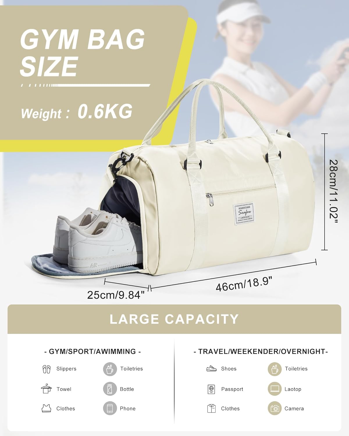 Gym Bag Womens Mens with Shoes Compartment and Wet Pocket Travel Duffel Bag for Women for Plane Sport Gym Tote Bags Swimming Yoga Waterproof Weekend Overnight Carry on Bag Hospital Holdalls - Colors C