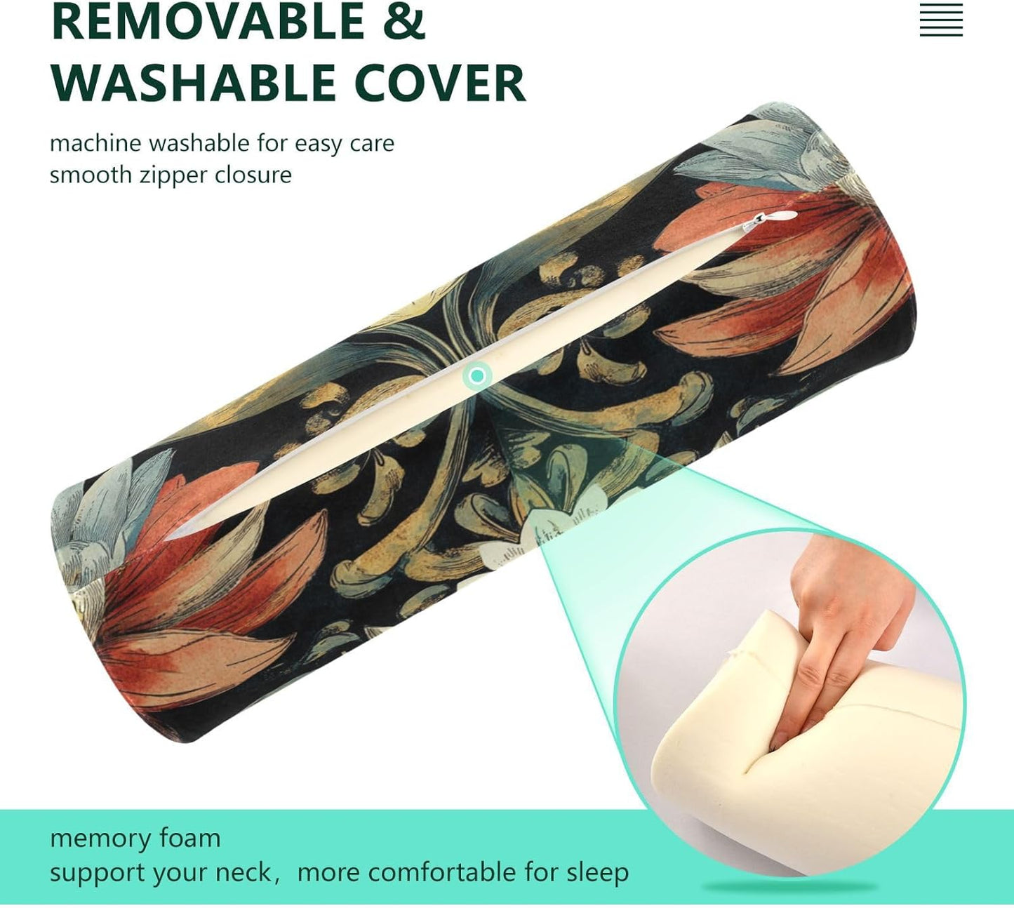 c Neck Roll Pillow Bolster Round Health Memory Foam Long Cervical Cylinder Pillows with Removable Washable Cover for Body Bed Legs Back Yoga - Colors B
