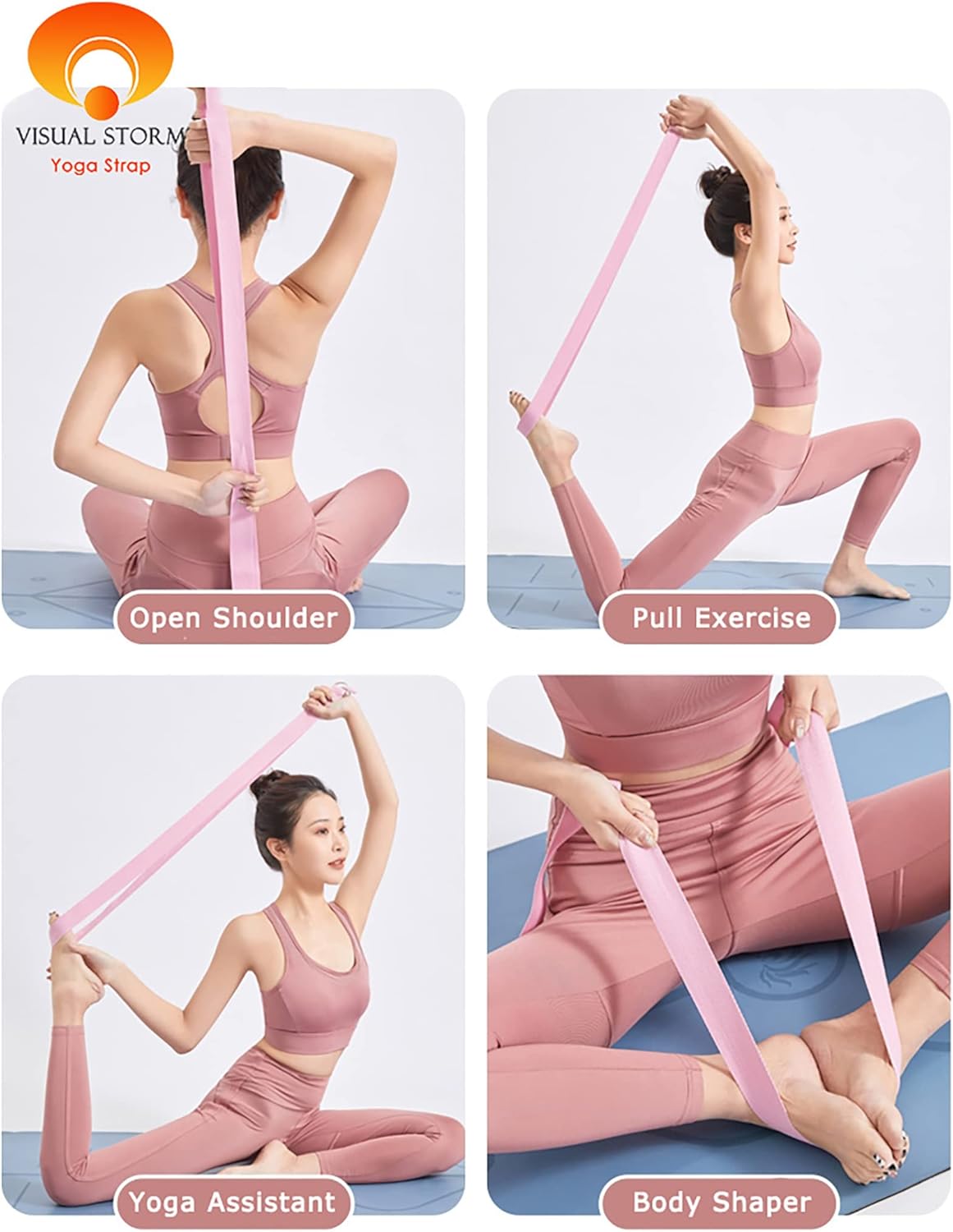 8ft Pink Thick Women Yoga Strap with Metal Loop with Bag Set, Nylon Cotton Durable Fitness Yoga Stretch Belt with Buckle As Physcial Therapy Bands Workout Adjustable D-Ring Buckle Gym Tools Rope Props
