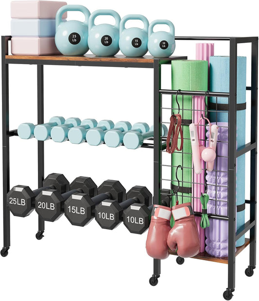 HavenlyYouth Dumbbell Rack, Gym Storage Rack, Weight Rack for Home Gym, Dumbbells, Kettlebells, Yoga Mats & More Space-Saving Home Gym Organizer