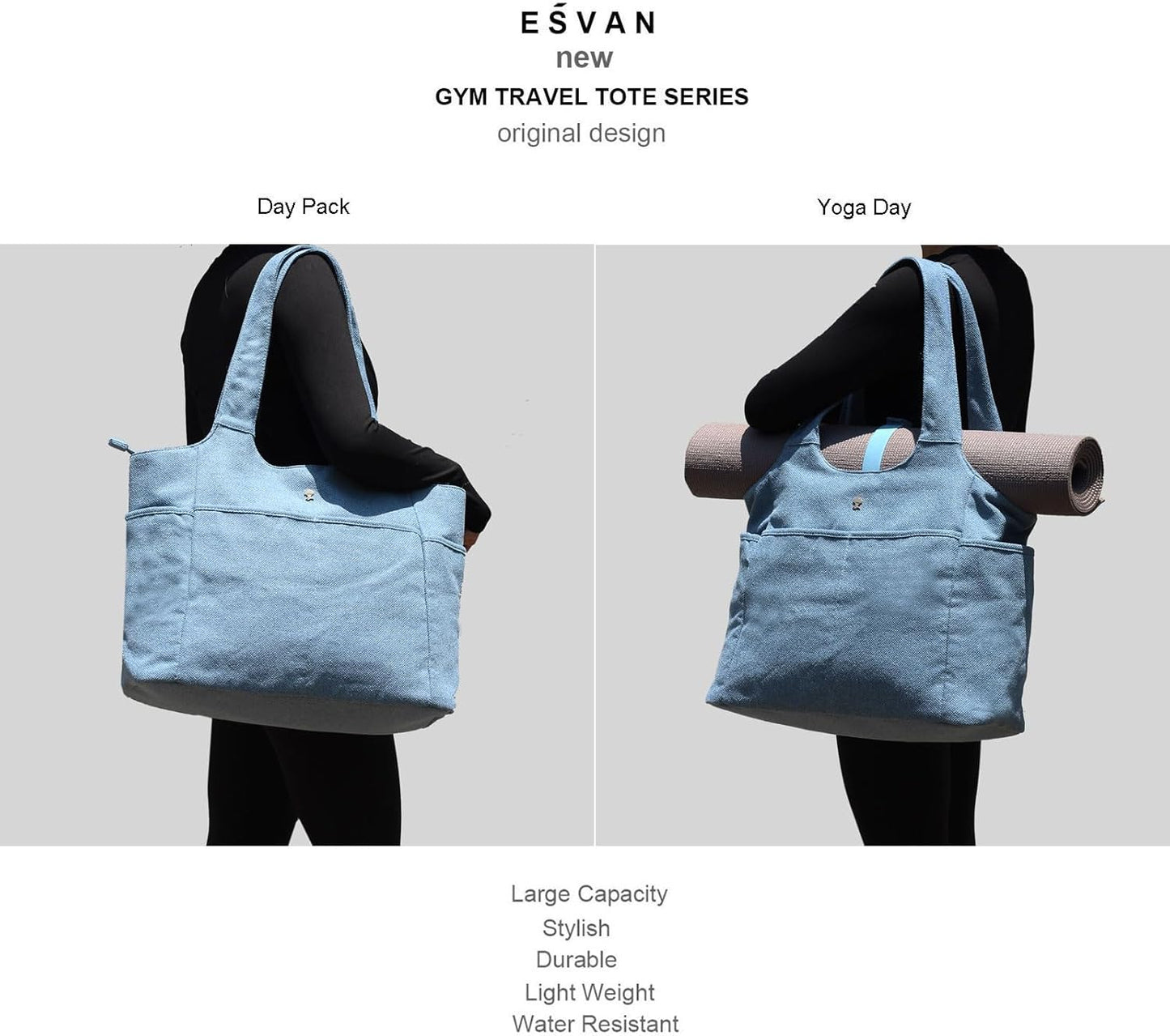 ESVAN Yoga Tote Bag Mat bag Women Shoulder Bags Carryall Tote for Travel Office Workout Gym Nurse Beach
