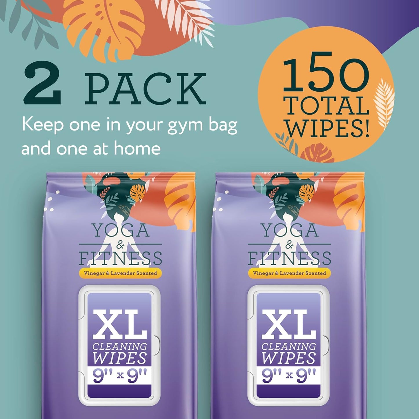 IMPRESA Yoga Mat Cleaner Wipes - Heavy Duty Cleaning for Exercise Equipment - Wipes for Yoga Mats - Lavender Essential Oil Freshening - 150 Count, 9 x 9 in, Lavender