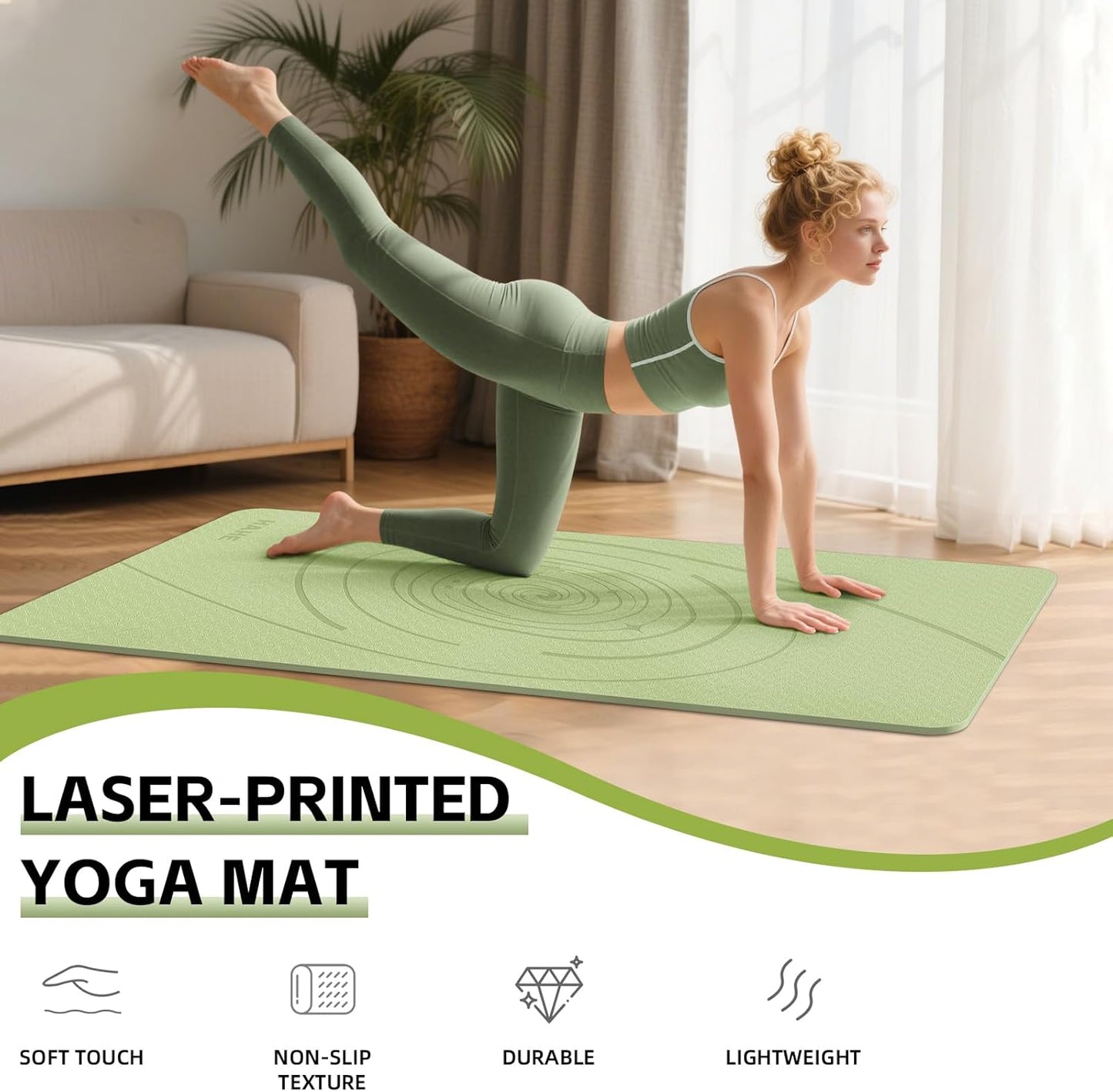 Large Yoga Mat Thick, 76"x32"x0.31"Wide POE Exercise Mat with Non-Slip Surface & Carry Strap, Anti-Tear Workout Mat for Yoga, Pilates, Fitness