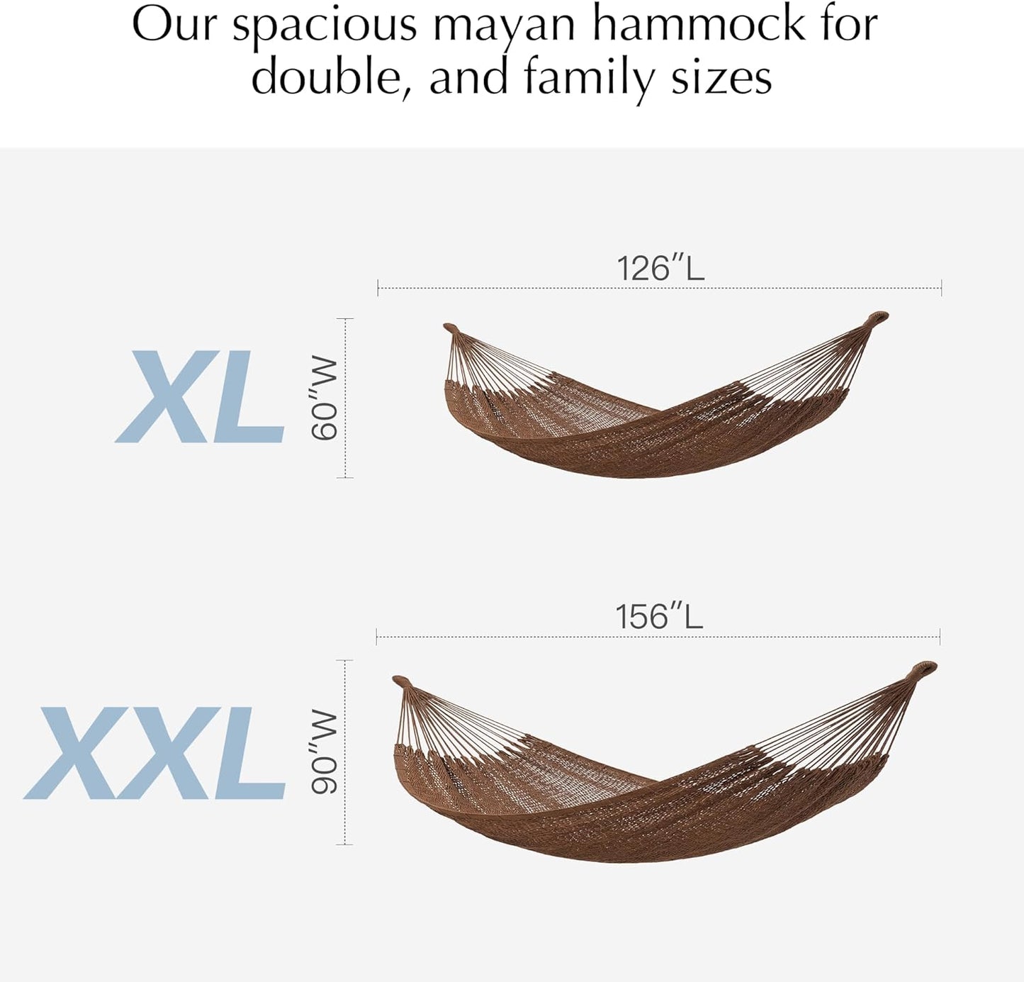 PNAEUT Handwoven Mayan Hammocks, Double Rope Hammock for Outdoor Outside & Indoor, Thick Soft 600 lbs Capacity Heavy-Duty, Includes Tree Straps, Carabiners & Carrying Bag (Nature, X-Large)