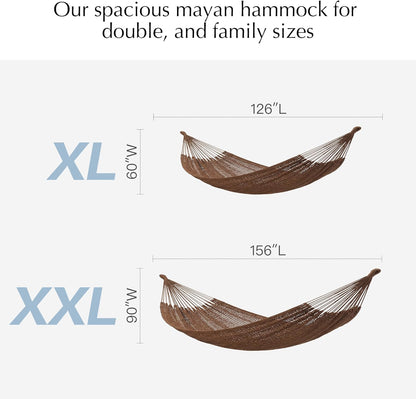 PNAEUT Handwoven Mayan Hammocks, Double Rope Hammock for Outdoor Outside & Indoor, Thick Soft 600 lbs Capacity Heavy-Duty, Includes Tree Straps, Carabiners & Carrying Bag (Nature, X-Large)