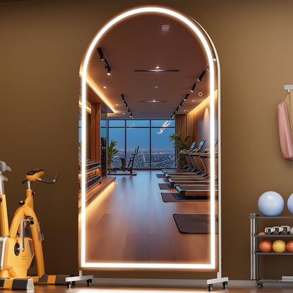 Hasipu 71" x 28" Arched Rolling Home Gym Mirror with Wheels, 360° Swivel Body Mirror with HD Tempered Glass, Large Floor Mirror for Yoga Room, Dance Studio, Bedroom & Home Gym
