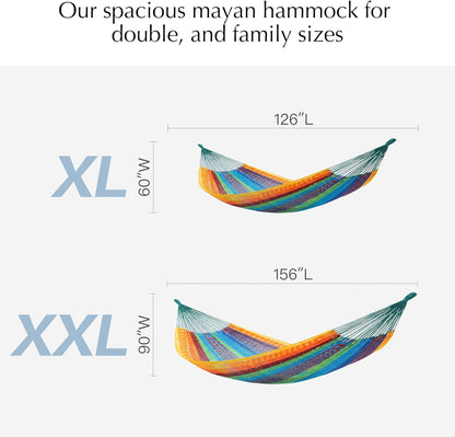 PNAEUT Handwoven Mayan Hammocks, Double Rope Hammock for Outdoor Outside & Indoor, Thick Soft 600 lbs Capacity Heavy-Duty, Includes Tree Straps, Carabiners & Carrying Bag (Nature, X-Large)