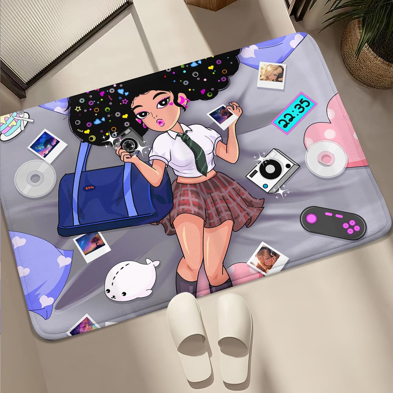 Black Girl Area Rug for Bedroom African Black Girls Floor Rugs for Living Room Playroom Cartoon Art Home Decor Soft Yoga Mats for Women Afro Purple 47" x 31" (2.7 x 3 Feet)