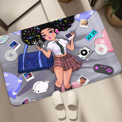 Black Girl Area Rug for Bedroom African Black Girls Floor Rugs for Living Room Playroom Cartoon Art Home Decor Soft Yoga Mats for Women Afro Purple 47" x 31" (2.7 x 3 Feet)