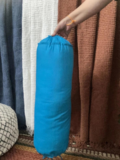 Saffron HANDICRAFTS Cotton 240TC - Bolster Cover Full Round Removable Cover for Neck Roll, Leg Rest,Yoga Practice, Meditation, Bed Sofa Couch (Turquoise Blue, 8"x24"(20 cm x 60 cm))