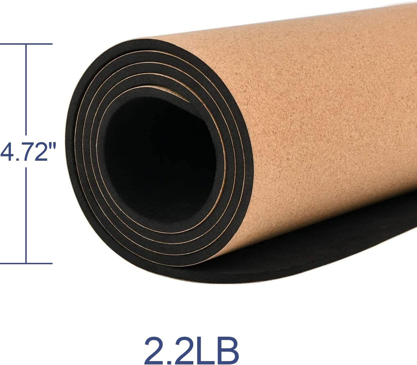 Numat Cork Yoga Mat 6mm (1/4 inch) Thick 72 x 24 in, Sweatproof NonSlip Eco-friendly, Lightweight TPE foam with Alignment Lines, Great for Hot Yoga, Pilates, Gym and Exercise, Black Carrying Bag w. Strap Included
