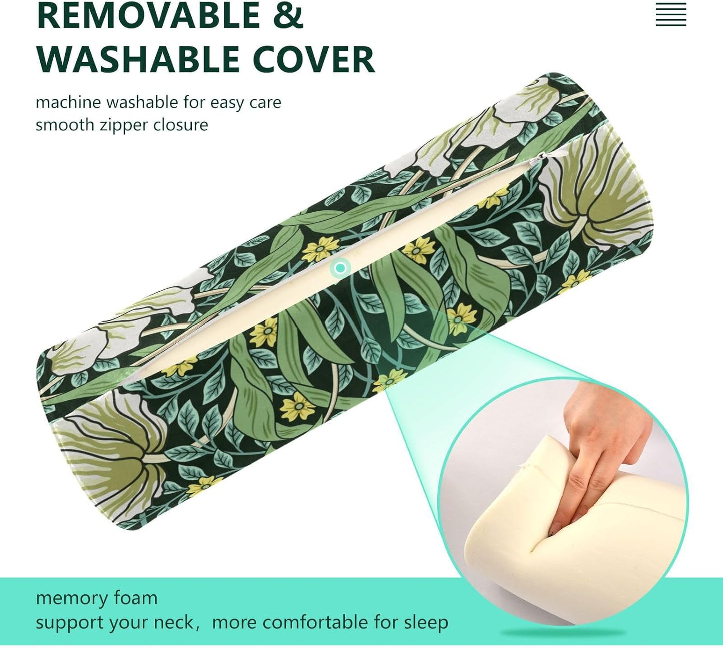 c Neck Roll Pillow Bolster Round Health Memory Foam Long Cervical Cylinder Pillows with Removable Washable Cover for Body Bed Legs Back Yoga - Colors B