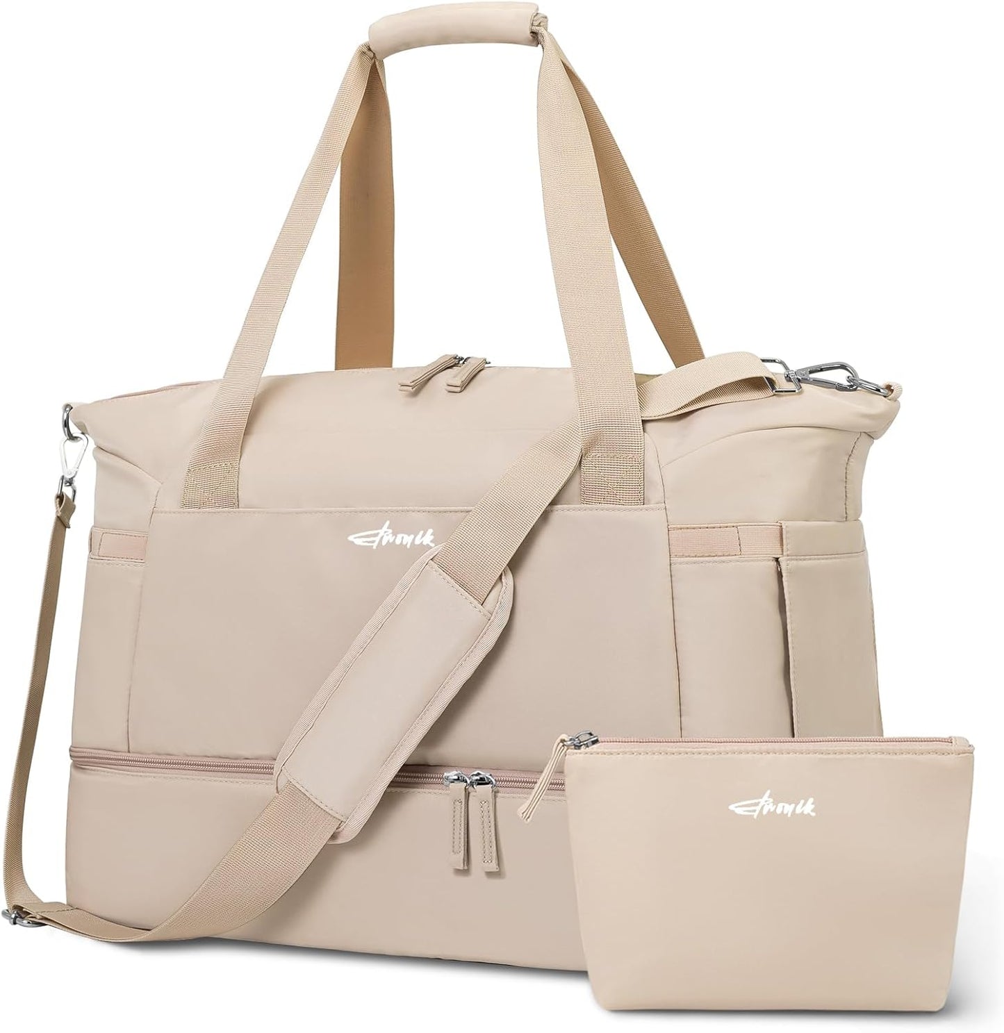ETRONIK Gym Bag for Women, Personal Item Travel Bag with Shoes Compartment, Weekender Overnight Duffel Bag with Wet Pocket, Carry On Bag for Women, Travel, Gym, Weekend (Beige)