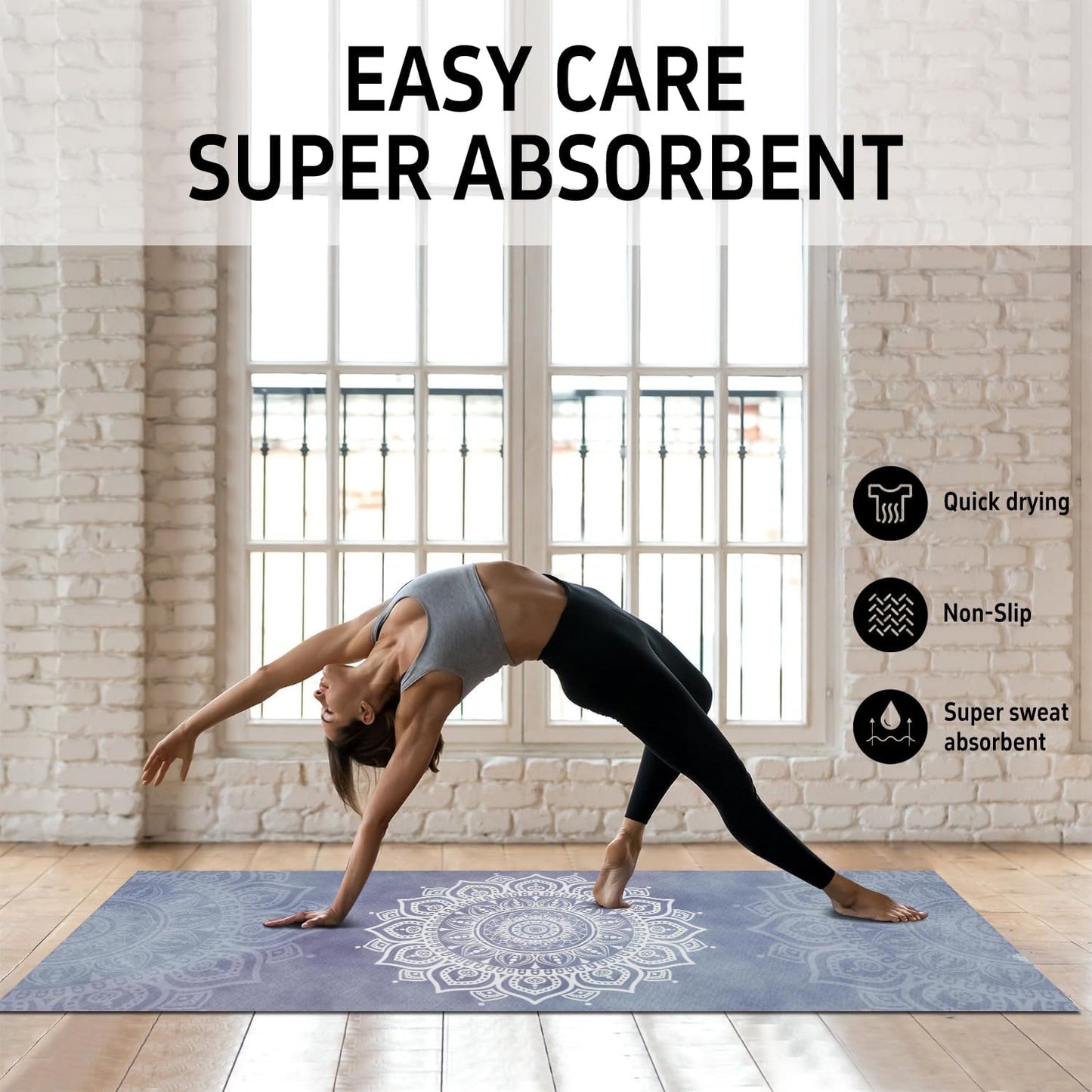 Hot Yoga Mat Towel with Corner Pockets Yoga Towels for Hot Yoga Non Slip with Travel Bag Sweat Absorbent Yoga Blankets Mat Cover for Workout Gym 70"x26" (Mountain-01, 70x26)