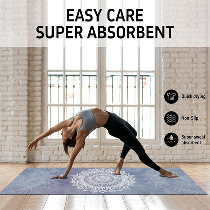 Hot Yoga Mat Towel with Corner Pockets Yoga Towels for Hot Yoga Non Slip with Travel Bag Sweat Absorbent Yoga Blankets Mat Cover for Workout Gym 70"x26" (Mountain-01, 70x26)
