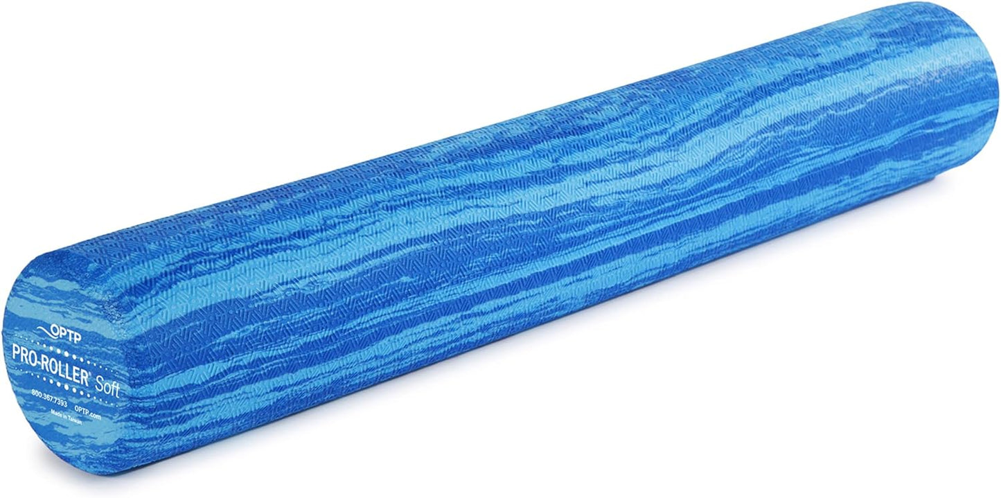 OPTP PRO-Roller Soft Density Foam Roller – Low Density Soft Foam Roller for Physical Therapy, Pilates, Yoga Foam Roll Exercises, and Muscle Recovery - Blue 18" x 6"