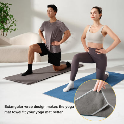 Yoga Mat Towel with Alignment Lines, 72"x 24" Mat-Sized, Anti-Slip Cover for Hot Yoga Pilates Exercise Fitness with Mesh Storage Bag (Dark Grey)