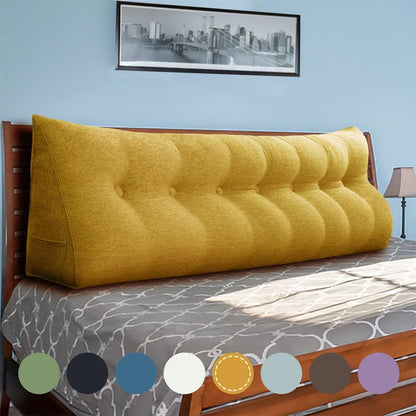 Cotton Linen Daybed Pillow Large Filled Triangular Soft Headboard Wedge Cushion Bed Backrest Positioning Support Reading Pillow for Adult Shoulder Lumbar Leg Bolster（Yellow, Small）