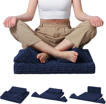 Meditation Cushion Set, Meditation Pillow for Sitting on Floor, Large Yoga Pillow with Knee Support, Washable Zafu Meditation Mat, 3 Shapes Floor Pillow for Adults, Dark Grey