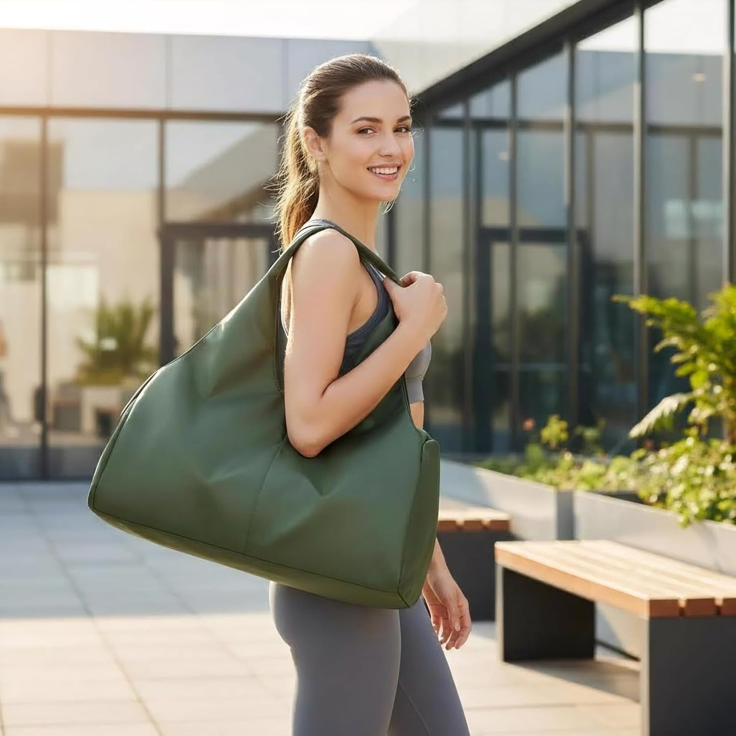 forestfish Yoga Gym Bag for Women with Shoes Compartment & Wet Dry Storage Pockets Lightweight Duffel Bag, Beige