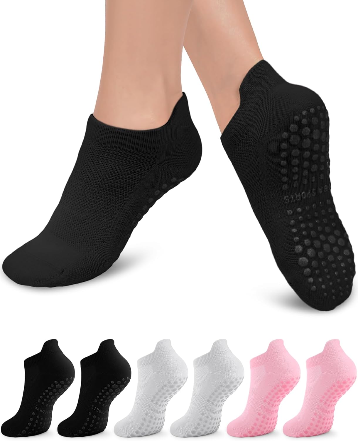 3/6 Pairs Grip Pilates Socks for Women, Non-slip Yoga Athletic Socks for Barre Ballet Barefoot Workout Hospital