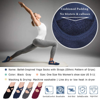 Ozaiic Pilates Socks for Women Non Slip Grip, Yoga Socks with Grippers for Barre, Hospital, Ballet, Dance, Barefoot Workout