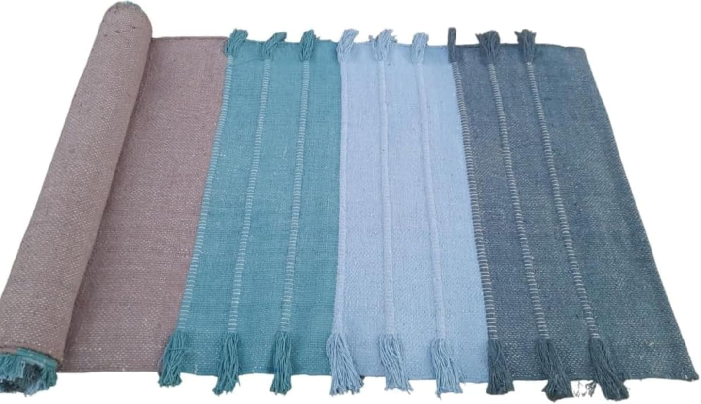 Indian Handmade100 % Organic Anti Skid Multi Colour Cotton Yoga Mat - Eco-Friendly Hand-Woven Rug - Non-Slip & Thick (24”x72”x5mm) for Hot yoga & Everyday Fitness at Home - Comfortable & Foldable Extra-Long Mat