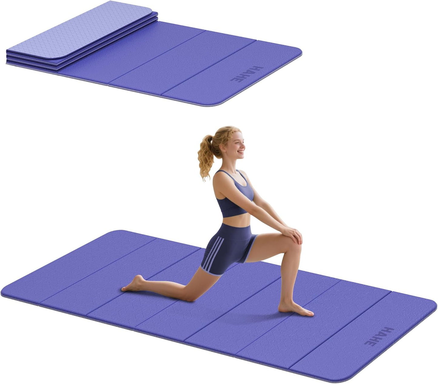 HAHE Foldable Yoga Exercise Mat, 74"Lx32"Wx1/3"Thick, TPE Multi-purpose Workout Mats with Non-slip Surface, Portable for Yoga/Pilates/Studio/Home Gym