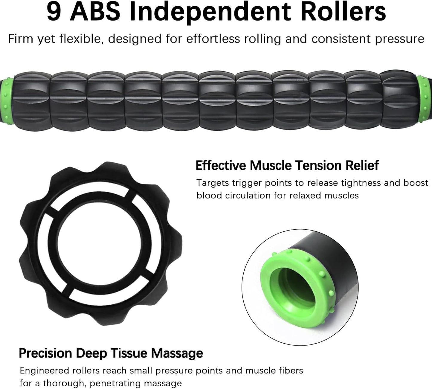 Muscle Roller Massage Roller Stick- Deep Tissue Fascia Blaster for Myofascial Pain Relief, Lymphatic Drainage & Body Sculpting, Handheld Physical Therapy & Recovery Tool (Gray black-18 inch)