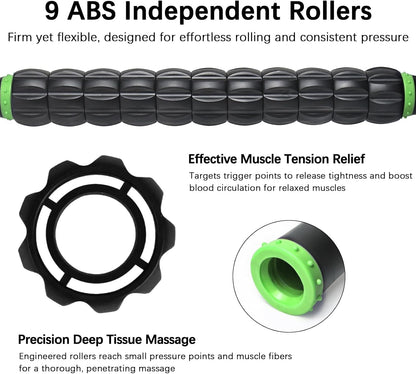 Muscle Roller Massage Roller Stick- Deep Tissue Fascia Blaster for Myofascial Pain Relief, Lymphatic Drainage & Body Sculpting, Handheld Physical Therapy & Recovery Tool (Gray black-18 inch)