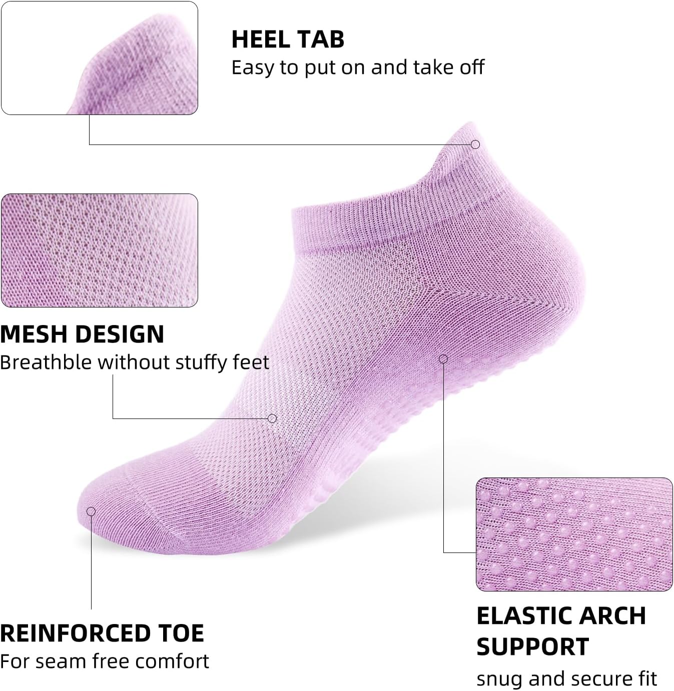 Acetin 4 Pairs Grip Socks Pilates Socks for Women